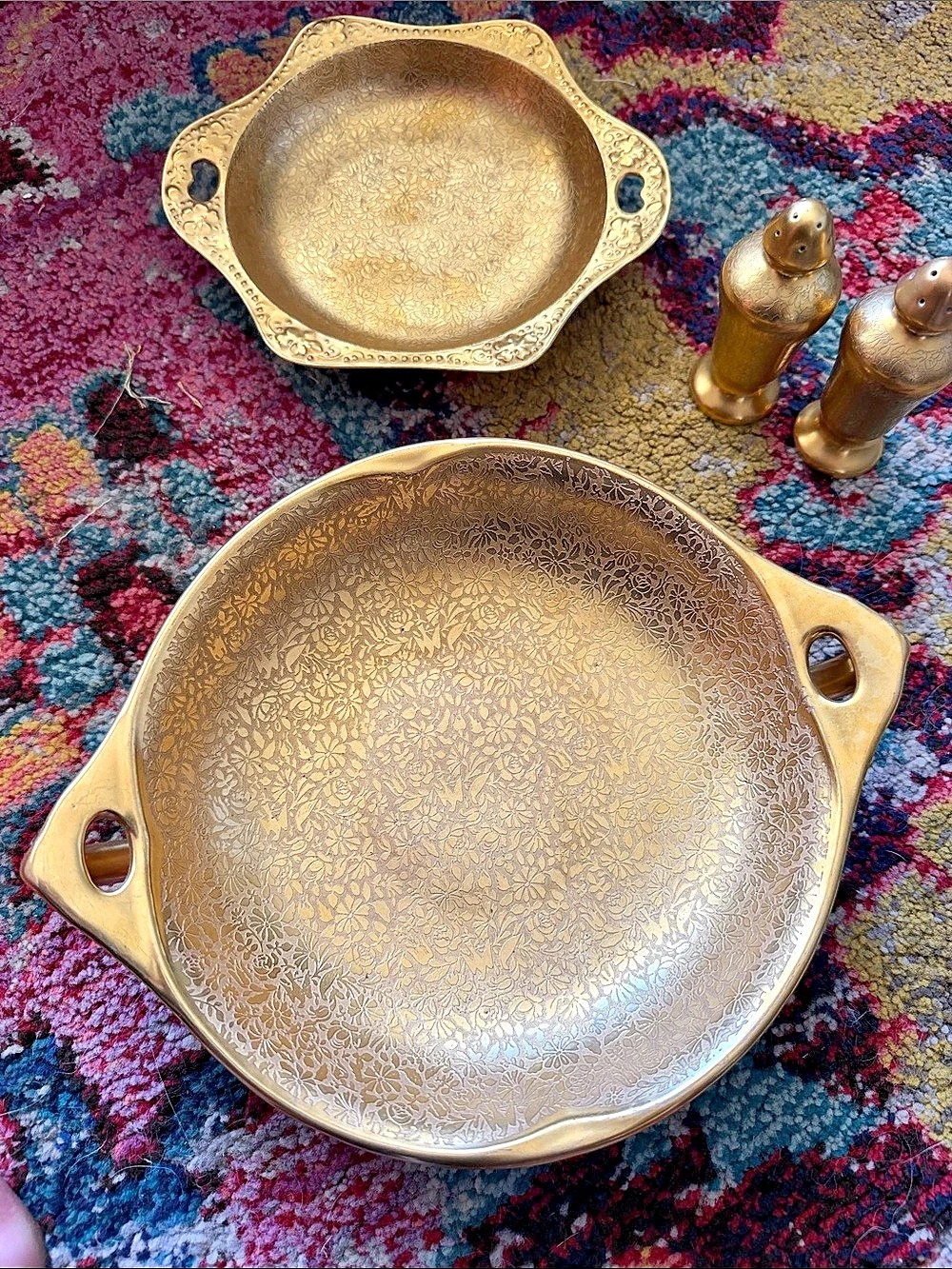 Vintage Pickard 24k Gold Rose and Daisy Floral Etched Serving Dish